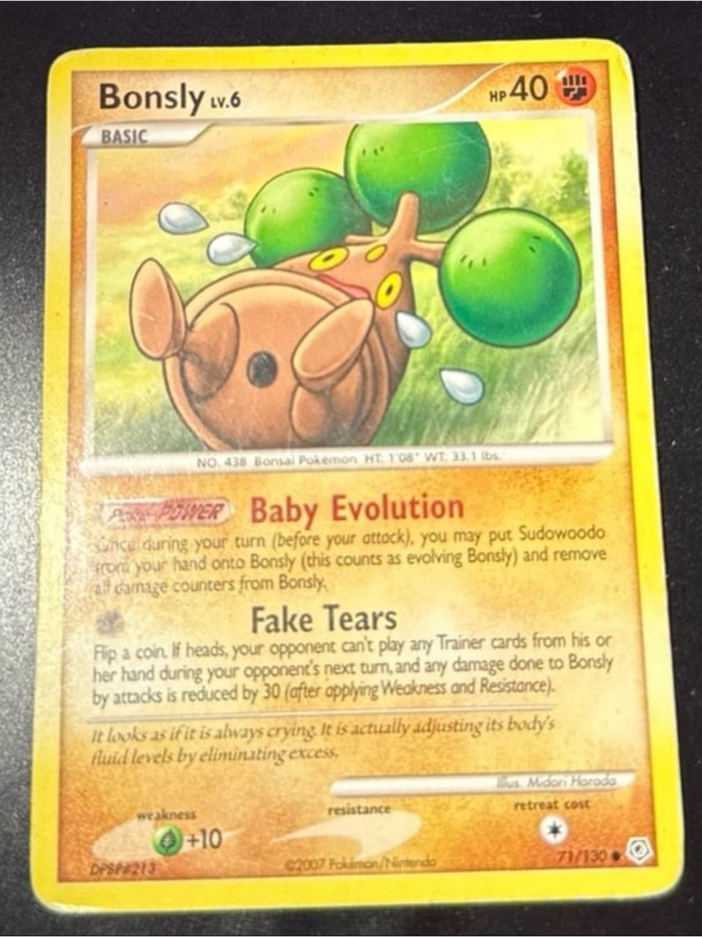 Bonsly 71/130 Diamond & Pearl 2007 released Rare non-Holofoil art Damaged